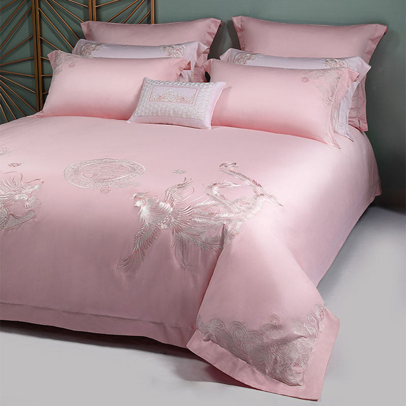 水星家纺60S长绒棉贡缎婚庆四件套结婚床上用品粉色刺绣纯棉套件,淘宝优惠券,粉丝福利购,淘宝优惠卷