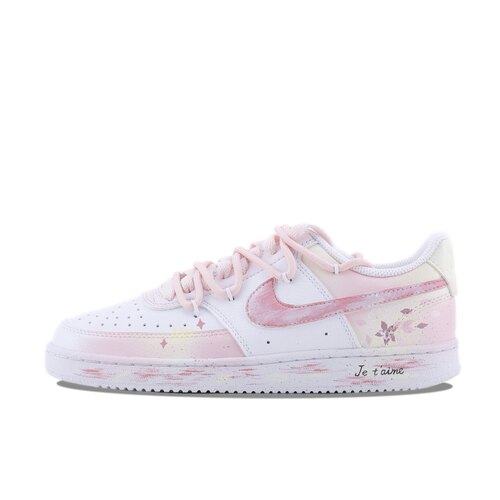 球鞋定制 Nike Court Vision 桃花影落 白粉低帮男女板鞋 - 图3