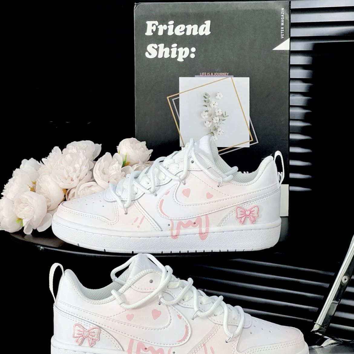 球鞋定制耐克Nike Court Borough Low樱花粉邂逅清新低帮少女板鞋,淘宝优惠券,粉丝福利购,淘宝优惠卷