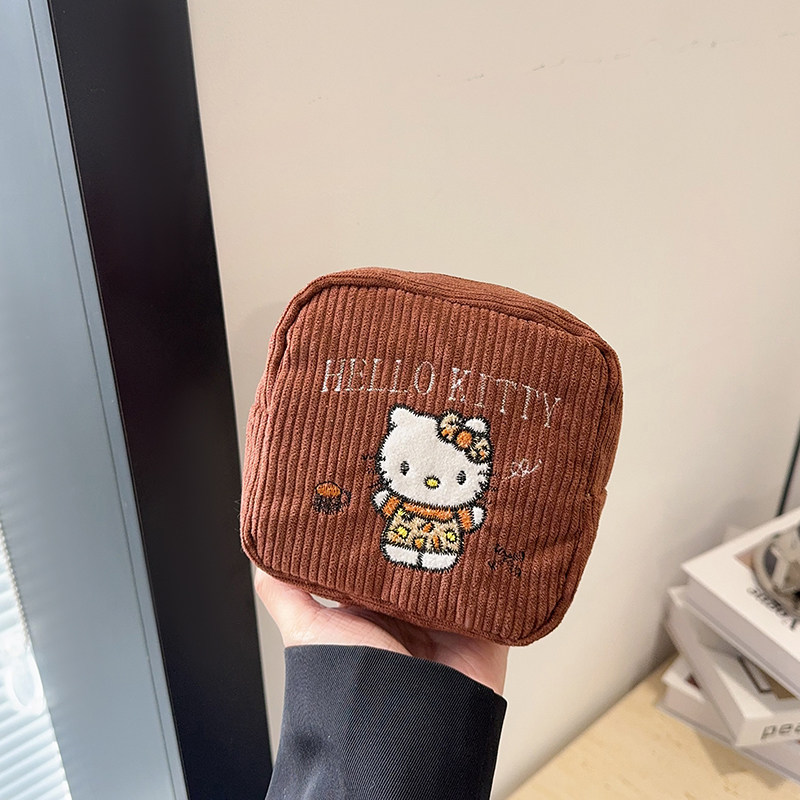 刺绣kitty化妆包拼色可爱卡通小方包姨妈巾杂物便携内胆手拿小包,淘宝优惠券,粉丝福利购,淘宝优惠卷