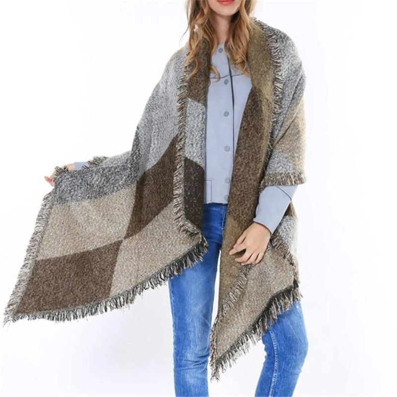 Circled yarn woven jacquard diagonal scarf with fur edge im - 图2