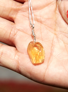 佛言佛语 自制黄水晶随形吊坠银链手工五行招财护身平安定制情侣