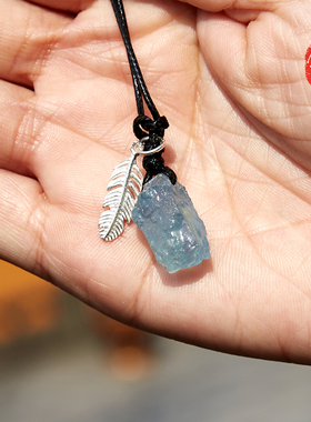 佛言佛语自制海蓝宝随形吊坠银羽毛手工五行招财护身平安定制情侣