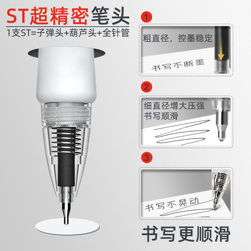 晨光ST笔头按动笔笔芯黑色05按动刷题笔笔芯st头速干中性笔黑笔替芯按压笔替换笔芯圆珠子弹全针管头红笔芯