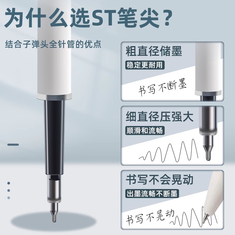 晨光优品2613按动ST头秒干笔芯ST尖按动中性笔笔芯刷题笔芯0.5黑色替芯速干大容量水笔芯圆珠笔签字笔笔芯 - 图0