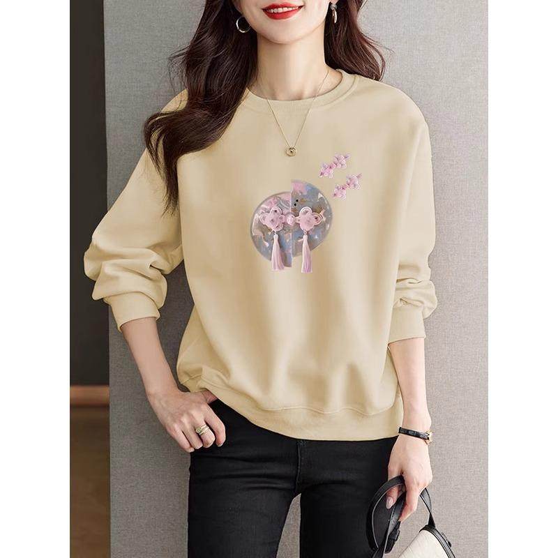 正品质量即墨纯棉卫衣女洋气国风休闲宽松外套加绒加厚圆领上衣潮,淘宝优惠券,粉丝福利购,淘宝优惠卷