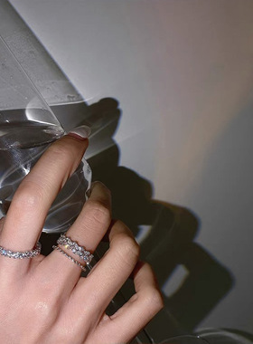 小众设计双层锆石金属开口戒指套装女韩国个性简约百搭气质指环