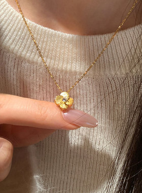 简约高级感拉丝锆石花朵吊坠项链女轻奢复古时尚潮流颈链毛衣链