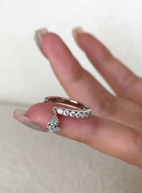 锆石水滴金属开口戒指女轻奢复古优雅时尚气质潮流百搭指环戒子