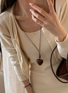 轻奢复古纹理爱心吊坠长款项链女高级感个性精致时尚颈链锁骨链