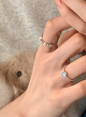 猫眼石金属碎银子珍珠戒指女小众个性简约百搭气质时尚指环戒子