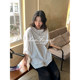 Simple immortal elegant Tsui Tsui Tsui knitted lace stitching T -shirt Annie white literary skin, white literary skin, sleeve top