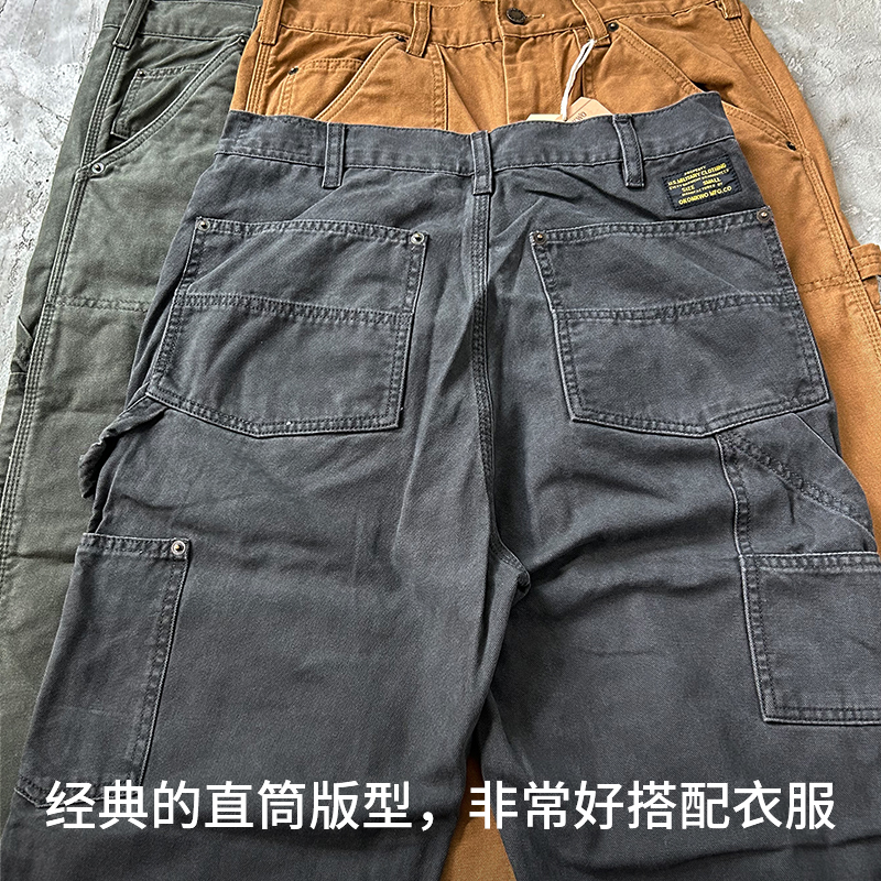 美式复古B01伐木工装裤宽松直筒帆布双膝阿美咔叽休闲男重磅长裤 - 图2