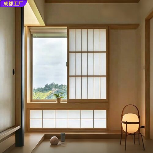 平移推拉门定制禅室隔断三联动移门客厅隔断门吊轨格子门雪见门窗 - 图3