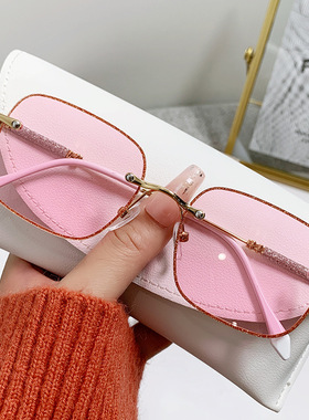墨镜女无框高级感 2024新款INS风时尚百搭男女太阳眼镜闪光粉炫彩