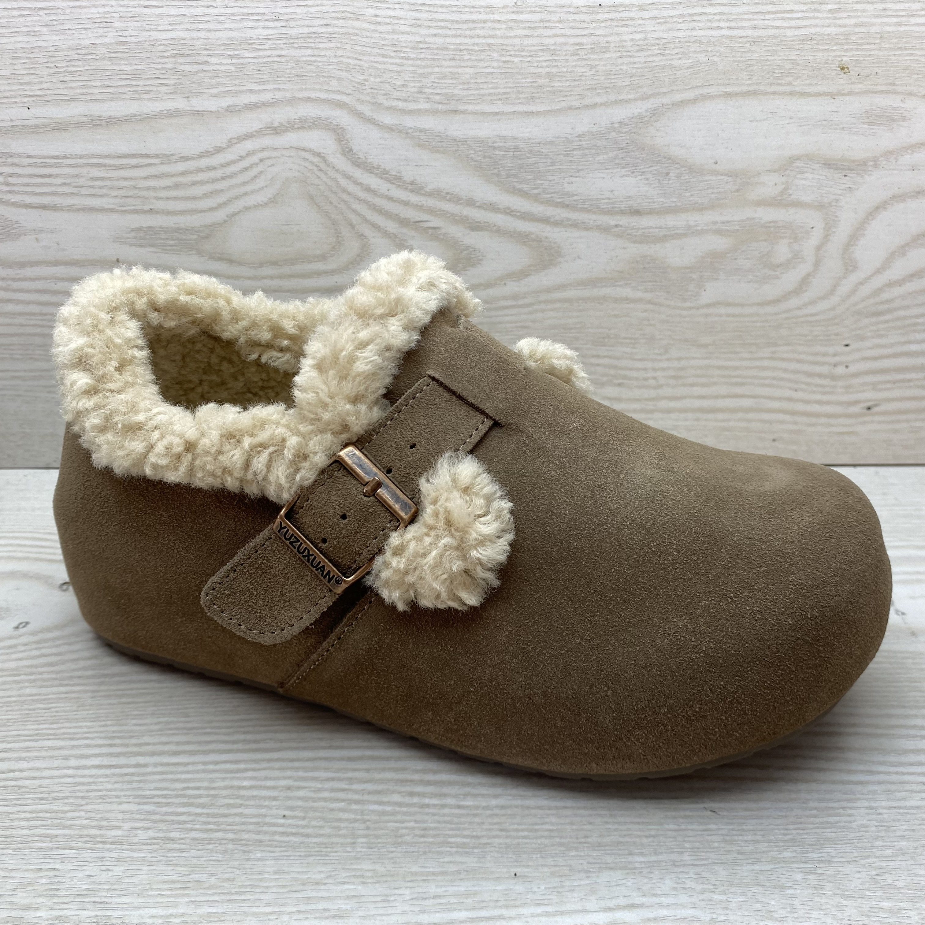 真皮博肯鞋2025冬季新款复古加绒一脚蹬咖啡羊毛口保暖内增高女鞋,淘宝优惠券,粉丝福利购,淘宝优惠卷