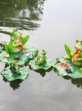 仿真浮水青蛙荷叶莲花树叶户外庭院摆件树脂工艺品动物植物装饰田