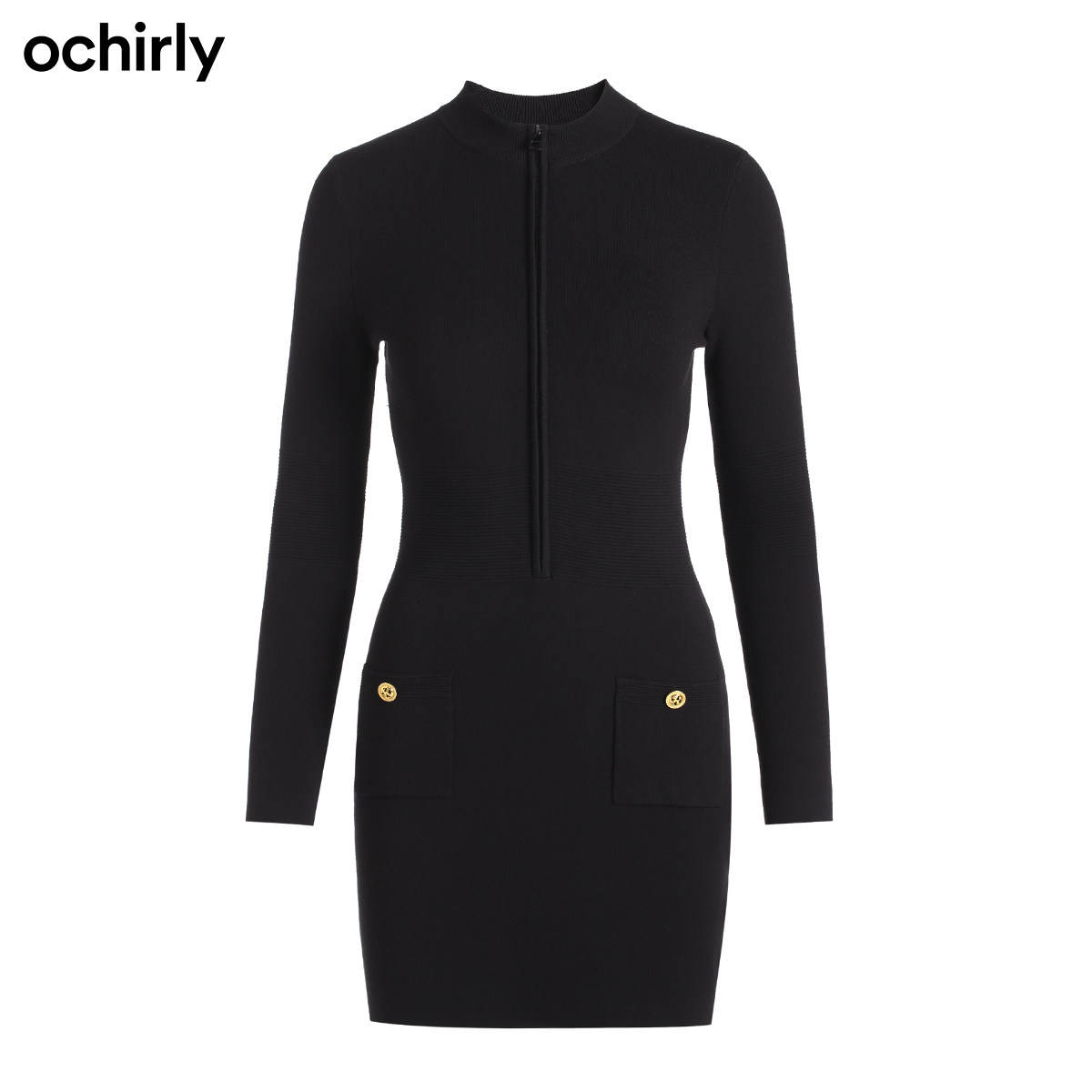 黑标系列欧时力新款冬装拉链连衣裙 ochirly连衣裙