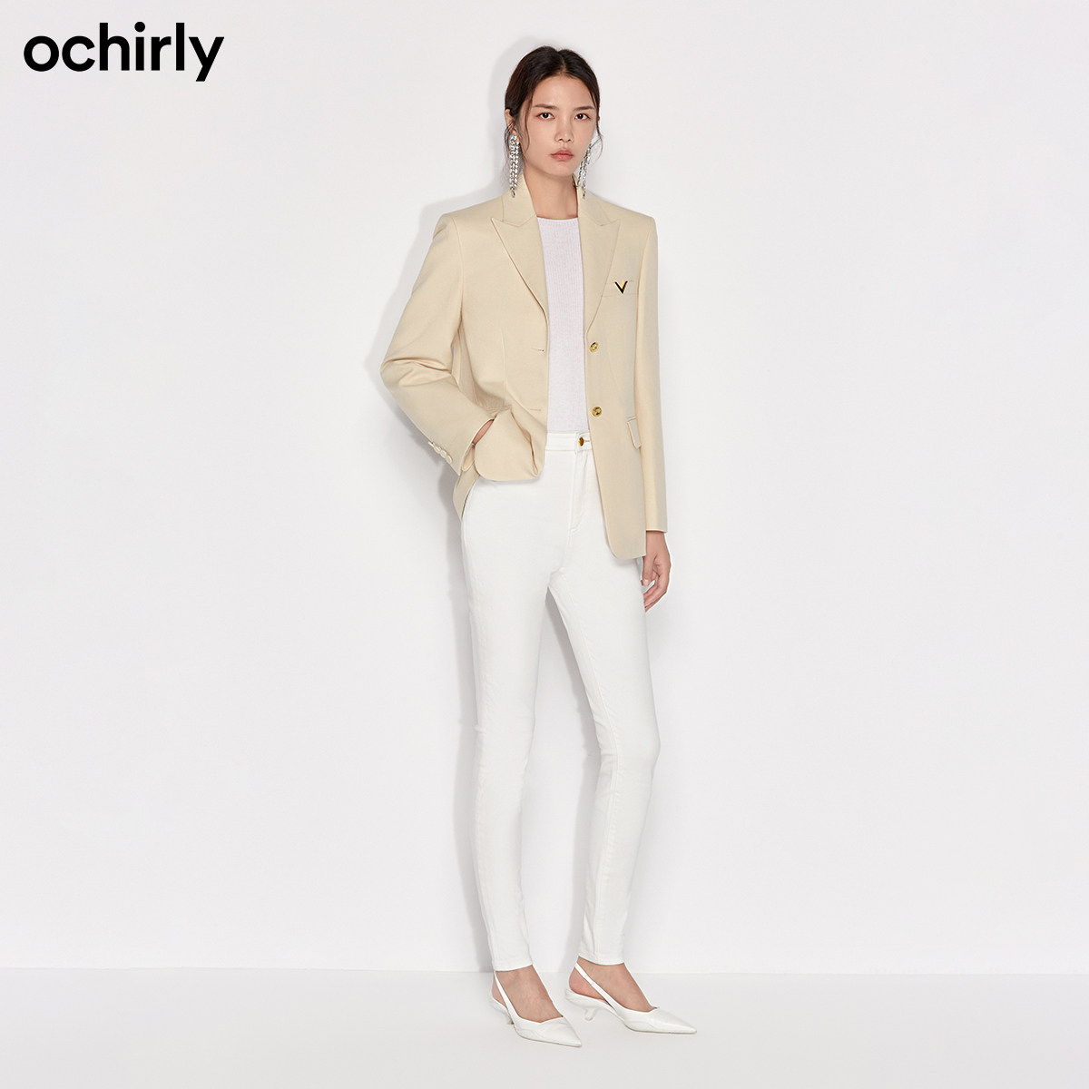 2件9折欧时力2022新款春装钉金属牌 ochirly西装