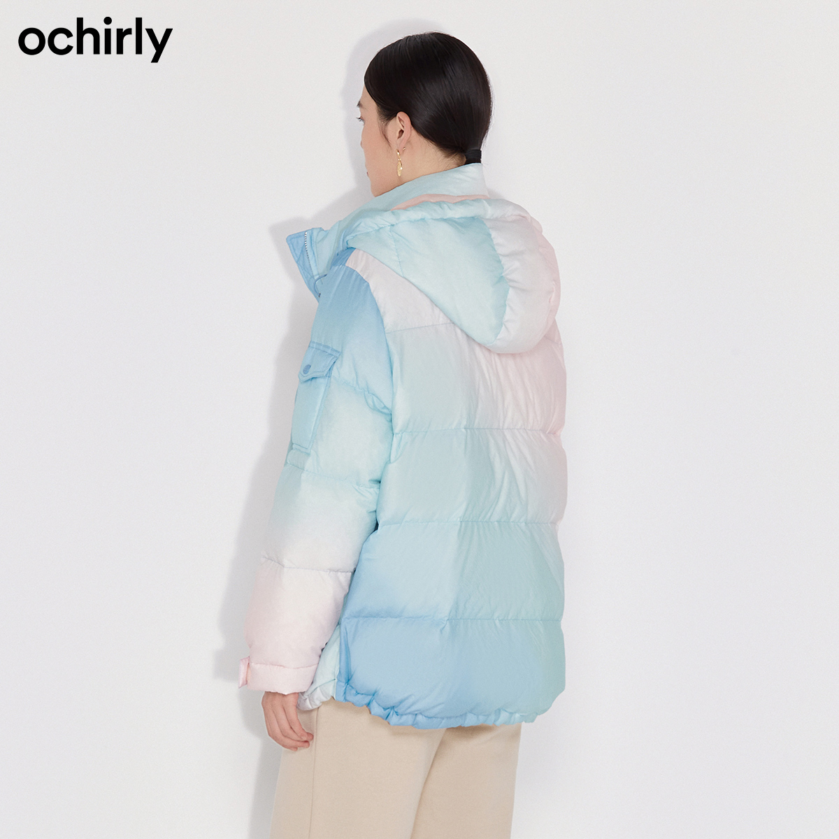 直降欧时力2021新款可拆帽渐变女 ochirly羽绒服