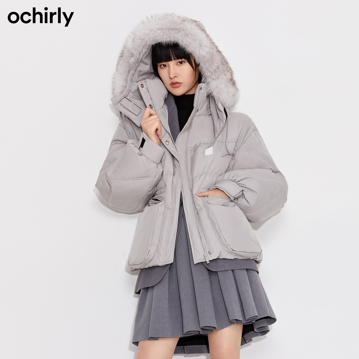2件9折欧时力2021新款狐狸毛领 ochirly羽绒服