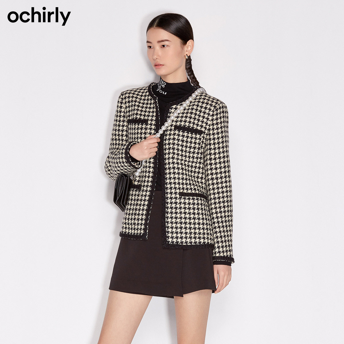 黑标系列欧时力2021新款秋装千鸟格 ochirly毛呢外套