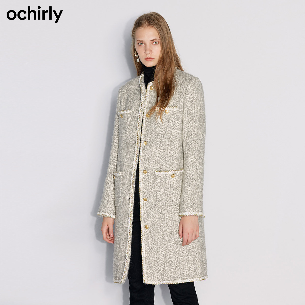 2件9折欧时力21春新品小香风大衣 ochirly毛呢外套