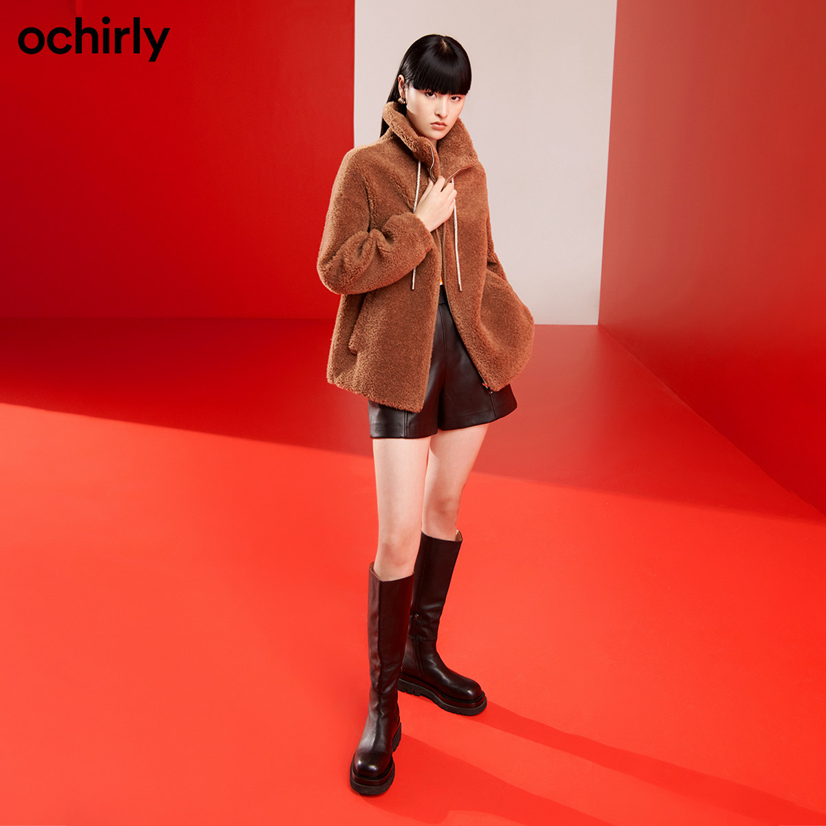 2件9折欧时力2021新款冬装颗粒环保 ochirly皮草