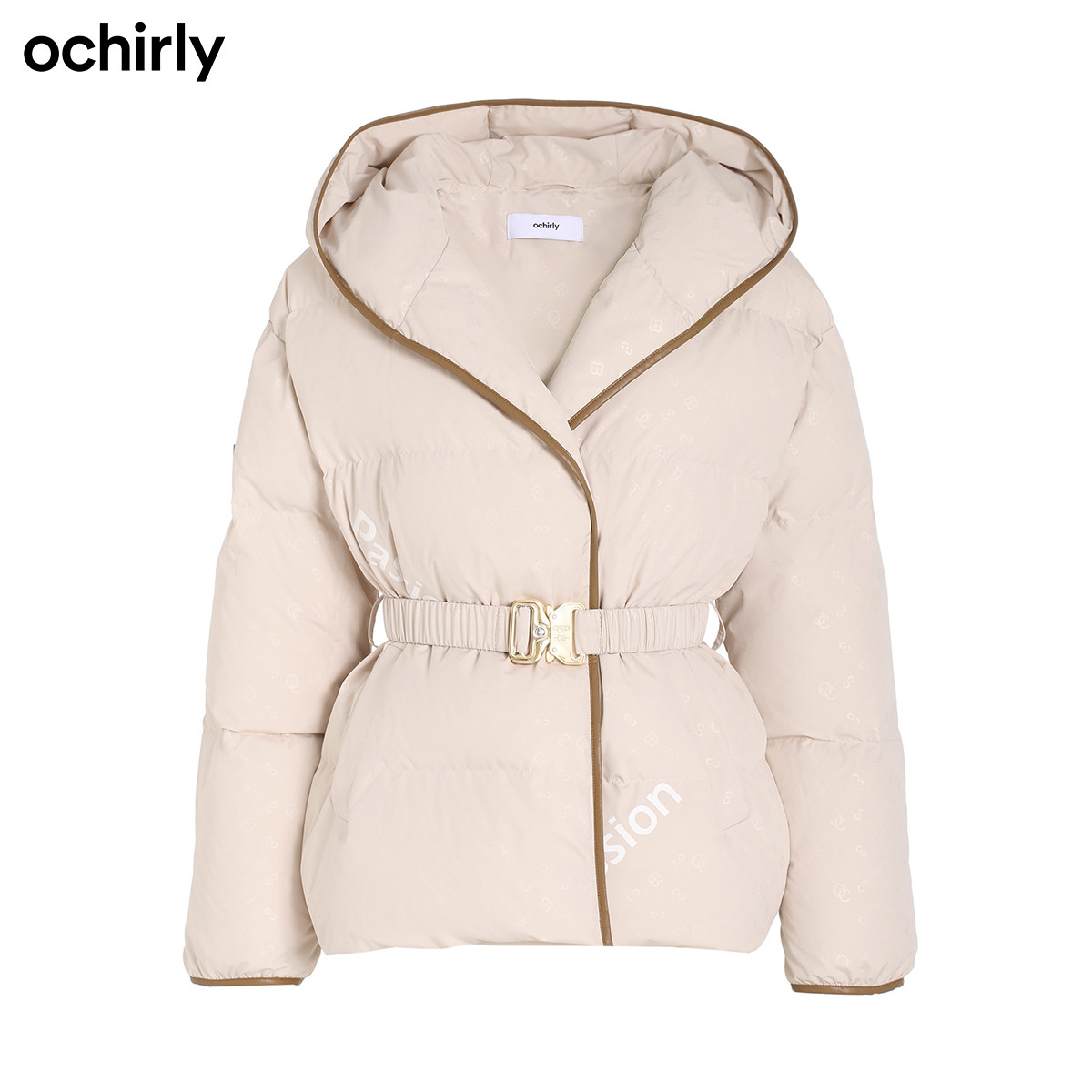直降欧时力2021新款连帽印花腰带女 ochirly羽绒服