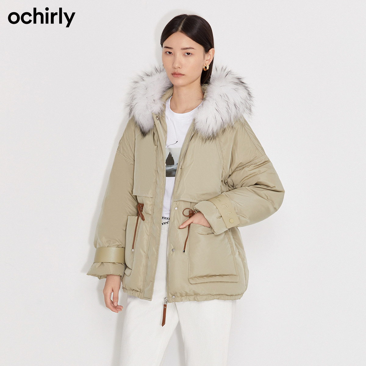 【3件8折】欧时力2021新款貉子加厚 ochirly羽绒服
