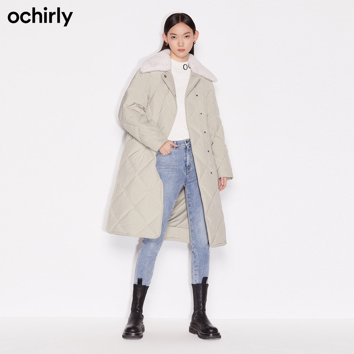 【3件8折】欧时力新款配毛领羽绒服 ochirly羽绒服