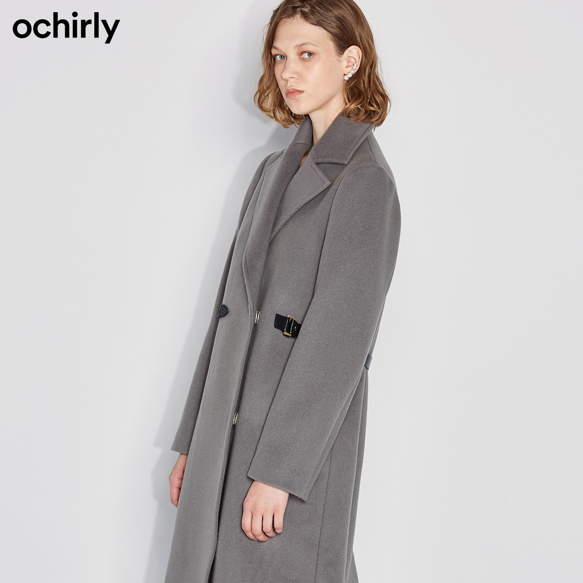 2件9折欧时力新款冬装配腰带西装领 ochirly毛呢外套