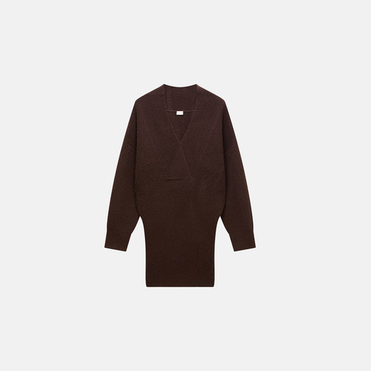 OCHIRLY off-the-shoulder collar woolen dress
