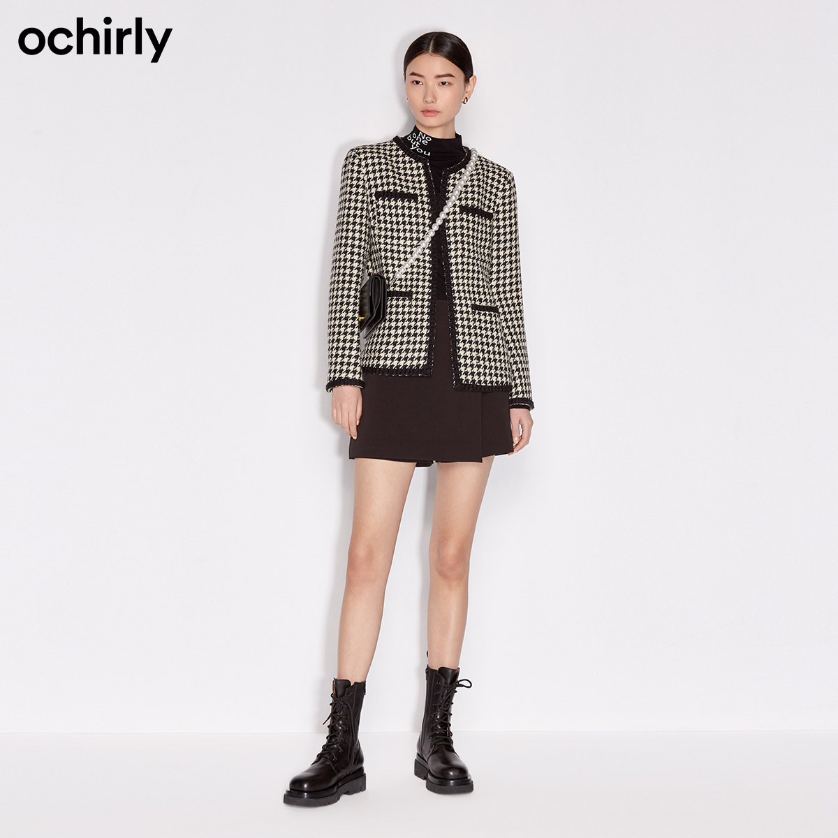 黑标系列欧时力2021新款秋装千鸟格 ochirly毛呢外套