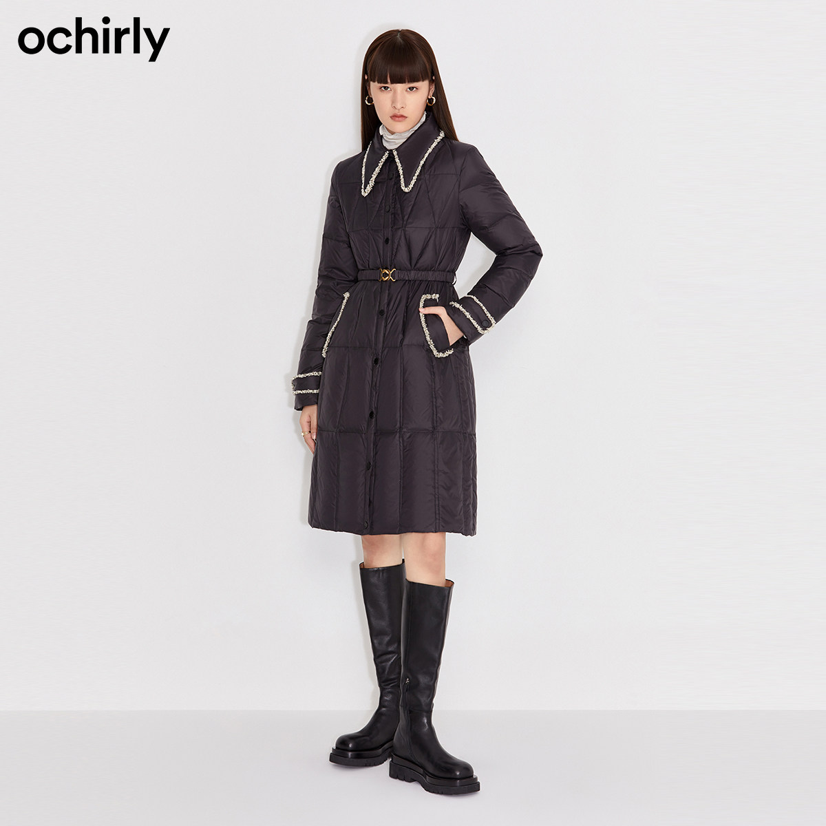 2件9折欧时力2021新款花边羽绒服 ochirly羽绒服