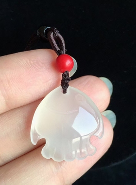 【翠玉吉祥】天然玉髓多宝鱼吊坠萌萌可爱的款式冰种玉髓小鱼项链