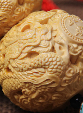 木雕双龙戏珠葫芦汽车手把件