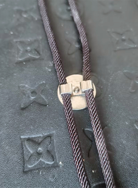 20mm银色平底深咖绳波洛领带扣