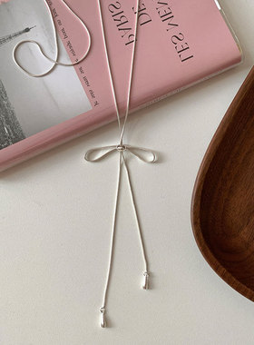 简约蝴蝶结抽拉式长款项链女韩国小众ins个性时尚百搭颈链毛衣链