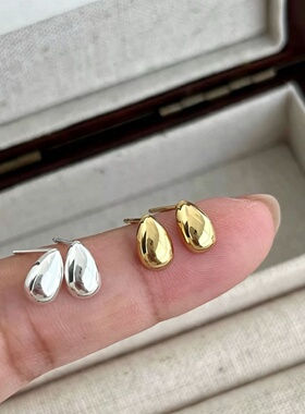 韩版S925纯银镀金水滴耳钉女简约时尚ins风格耳环 简约耳饰品百搭