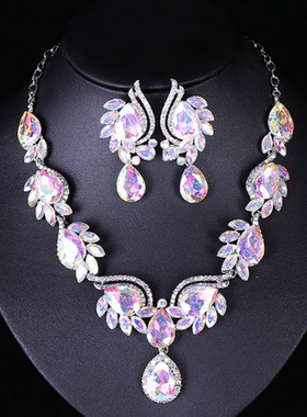 亚马逊电商欧美宝石项链耳环套装 时尚新娘宴会礼服女配饰品