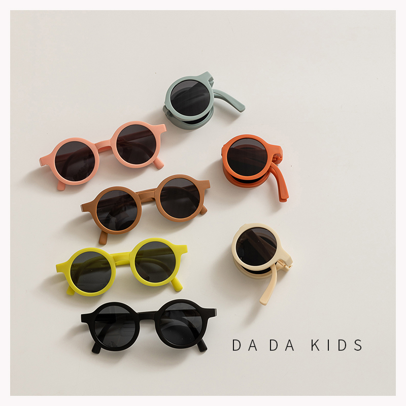 莫兰迪色系宝宝夏季防晒太阳镜男女小童可折叠眼镜拍照凹造型墨镜 - 图0