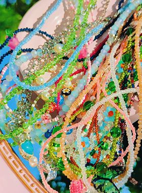 多巴胺项链手工串珠千花琉璃梅心散珠玻璃珠子串珠项链