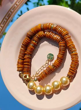 天然石金属贝壳珍珠串珠项链女高级感颈链轻奢气质配饰