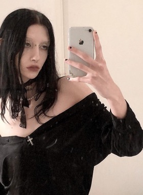 自制多种戴法哥特暗黑小众高级感加长弹力蕾丝飘带缠绕颈圈Choker