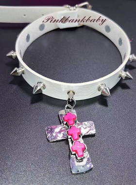 原创自制手作y2k亚文化个性辣妹小众铆钉十字架吊坠项圈Choker