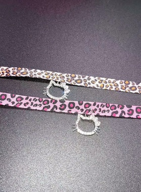 pinkbankbaby原创手作y2k涉谷辣妹豹纹镶钻猫咪吊坠项圈choker