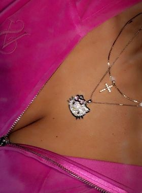 欧美千禧辣妹锆石满钻kitty项链