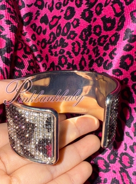 原创自制手工y2k个性复古辣妹豹纹闪钻手镯手环时髦宽面开口手镯