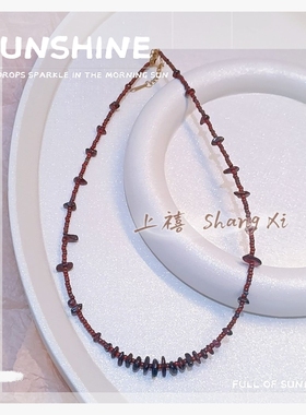 新款时尚创意设计款石榴石颈链复古百搭锁骨颈链小饰品女